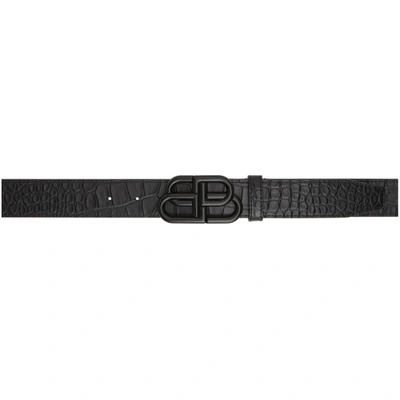 Shop Balenciaga Black Croc Large Bb Buckle Belt In 1000 Black