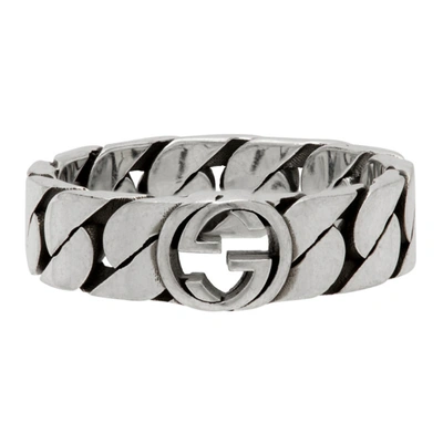 Shop Gucci Silver Thin Chain Interlocking G Ring