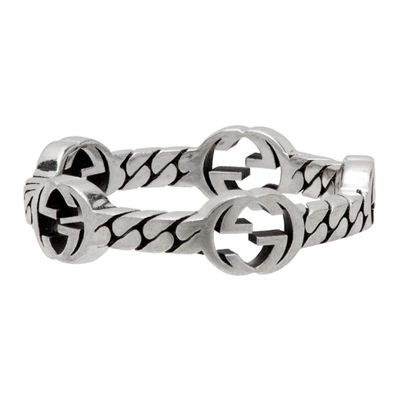Shop Gucci Silver Curb Chain Interlocking G Ring