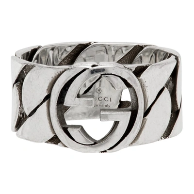 Shop Gucci Silver Thick Chain Interlocking G Ring