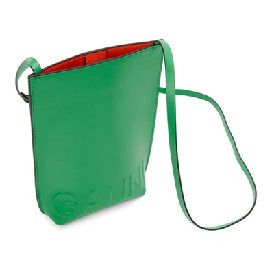 Shop Ganni Green Recycled Leather Mini Shoulder Bag In Kelly Green