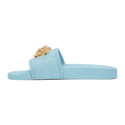 Shop Versace Blue Palazzo Pool Sandals In 1v19v Blue