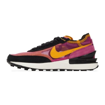 Shop Nike Black & Pink Waffle One Sneakers In Active Fuchsia/unive