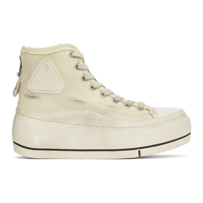 Shop R13 Off-white Distressed High-top Sneakers In Ecru