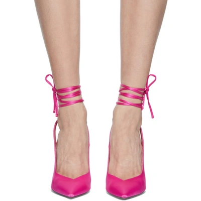 Shop Attico Pink Satin Venus Slingback Heels In 008 Fuchsia