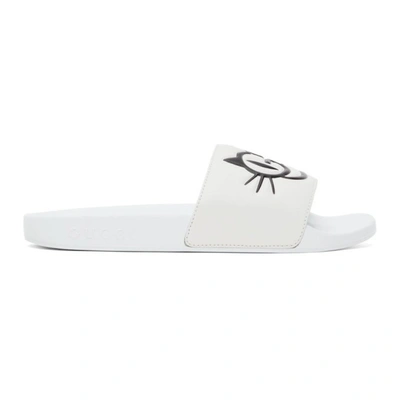 Shop Gucci White Pursuit Slides In 9014 Great White