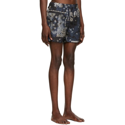 Shop Moncler Navy Paisley Swim Shorts In Dark Blue