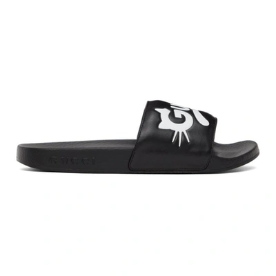 Shop Gucci Black Pursuit Slides In 1000 Black