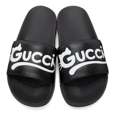 Shop Gucci Black Pursuit Slides In 1000 Black