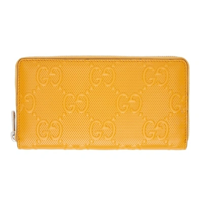 Shop Gucci Yellow 'gg' Large Wallet In Crop
