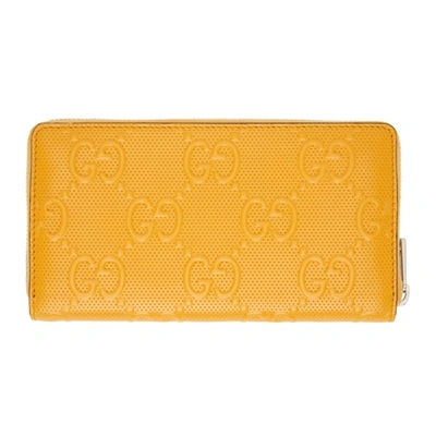 Shop Gucci Yellow 'gg' Large Wallet In Crop
