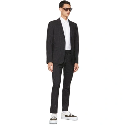 Shop Fendi Black Pinstripe Logo Blazer In F0qa1 Black