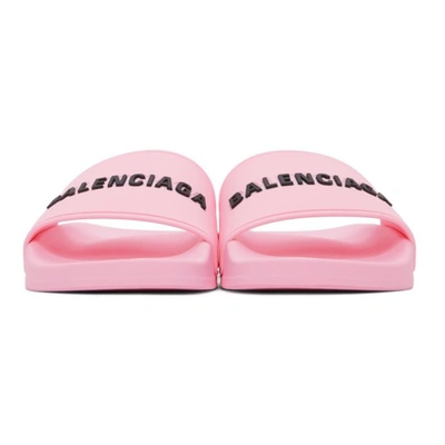 Shop Balenciaga Pink Logo Pool Slides In 5878 Light Pink/blac
