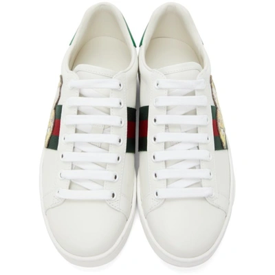 Shop Gucci White Bananya Ace Sneakers In 9112 White/vrv/new S