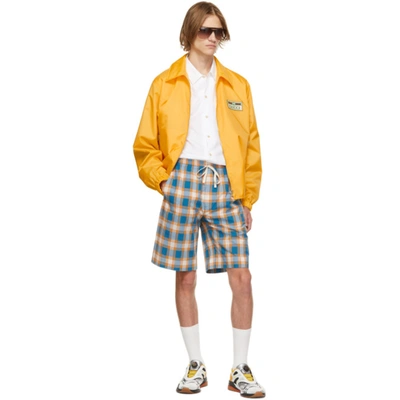 Shop Gucci Blue & Orange Check Shorts In 4384 Avio/off White/