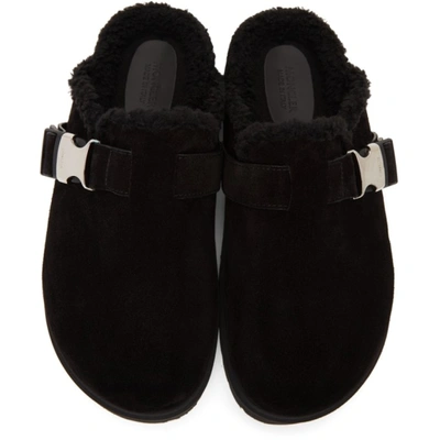 Shop Moncler Black Suede Mon Mule Slides In 999 Black