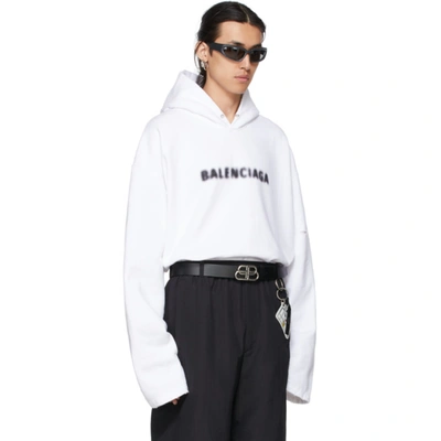 Shop Balenciaga White Blurry Logo Hoodie In White/black