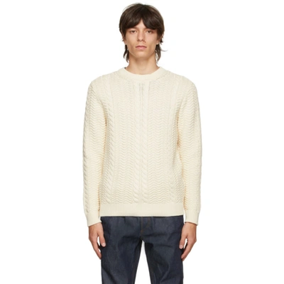 Shop Apc Off-white Cable Knit Clay Sweater In Ecru