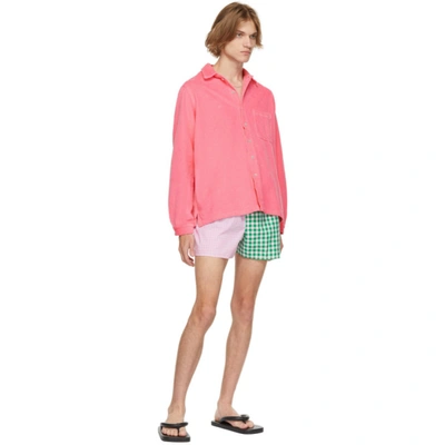 Shop Erl Pink & Green Wide Stripe Shorts