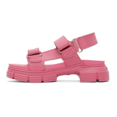 Shop Ganni Pink Recycled Rubber Velcro Sandals In 546 Shocking Pink