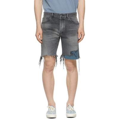 Shop John Elliott Grey Denim Bozeman Shorts In Indigo Paisley