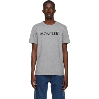 Shop Moncler Grey Lettering Graphic T-shirt In Dark Grey