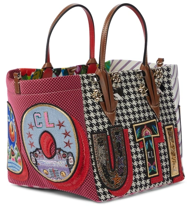 Shop Christian Louboutin Caracaba Small Cotton And Silk-blend Tote In Multicoloured