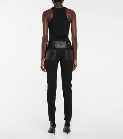 Shop Versace Medusa Leather And Jersey Skinny Pants In Black