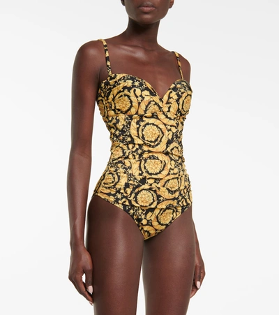 Shop Versace Barocco Swimsuit In Gold
