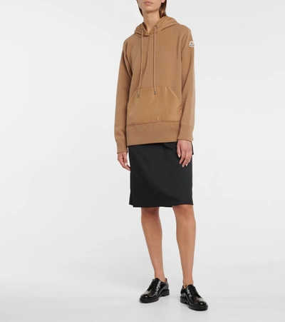 Moncler Logo-patch Panelled Wool-blend Hooded Sweater In Brown