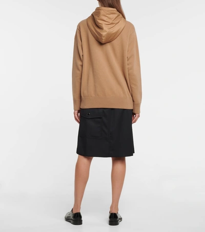 Moncler Logo-patch Panelled Wool-blend Hooded Sweater In Brown