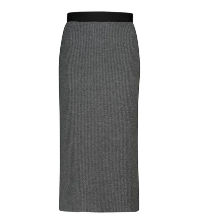 Shop Moncler Wool And Cashmere Midi Skirt In Grey