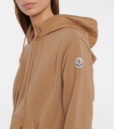 Moncler Logo-patch Panelled Wool-blend Hooded Sweater In Brown