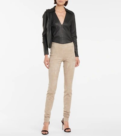 Shop Stouls Carolyn Suede Leggings In Beige