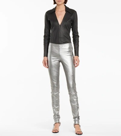 Shop Stouls Carolyn Metallic Leather Leggings In Silver