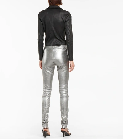 Shop Stouls Carolyn Metallic Leather Leggings In Silver