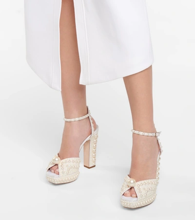 Shop Jimmy Choo Saracria 120 Embellished Satin Sandals In White