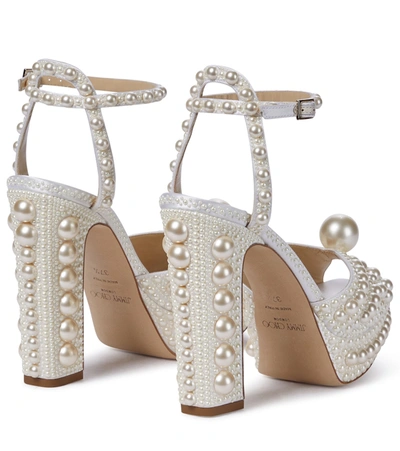 Jimmy Choo Sacaria 100 Womens Embellished Satin Block Heels In White