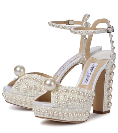 Shop Jimmy Choo Saracria 120 Embellished Satin Sandals In White