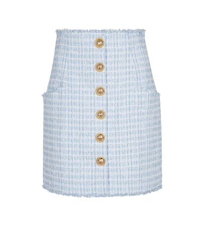 Shop Balmain Tweed Miniskirt In Blue