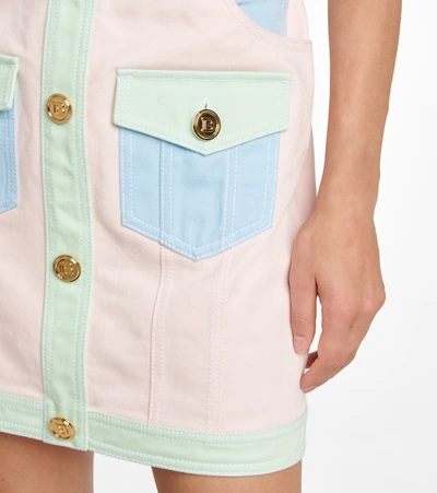 Shop Balmain Buttoned Denim Minidress In Multicoloured