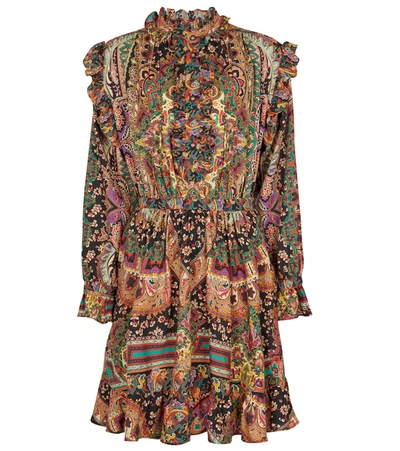 Shop Etro Paisley Wool And Silk Minidress In Multicoloured