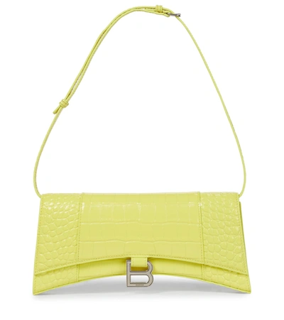Shop Balenciaga Hourglass Sling Leather Shoulder Bag In Yellow