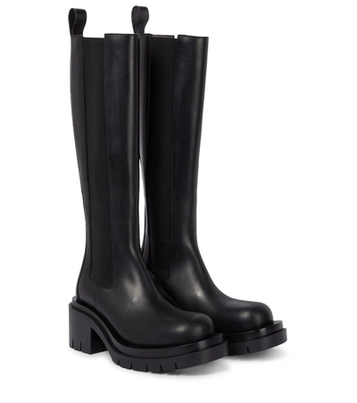 Shop Bottega Veneta Lug Leather Knee-high Boots In Black