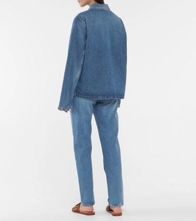 Shop Loewe Anagram Leather-trimmed Denim Jacket In Blue