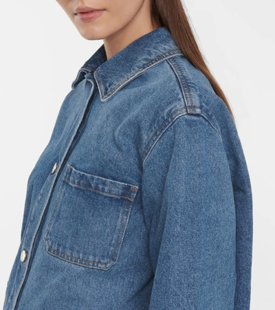 Shop Loewe Anagram Leather-trimmed Denim Jacket In Blue