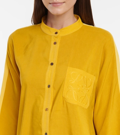 Shop Loewe Anagram Linen And Silk Midi Dress In Yellow