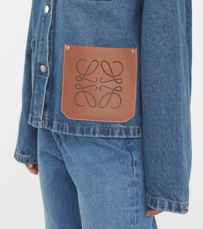 Shop Loewe Anagram Leather-trimmed Denim Jacket In Blue