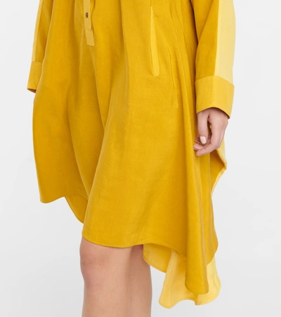 Shop Loewe Anagram Linen And Silk Midi Dress In Yellow