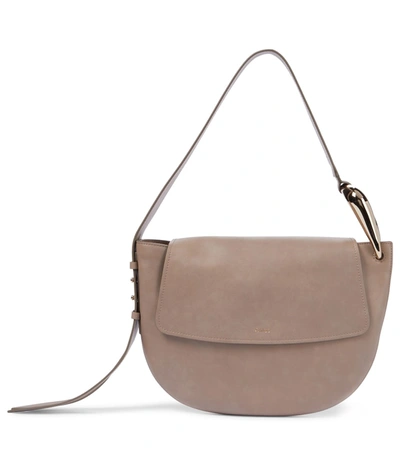 Shop Chloé Kiss Medium Leather Shoulder Bag In Grey